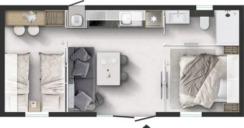 Osnova montažne kuće Aurora Twin, 40 m², Adria Home