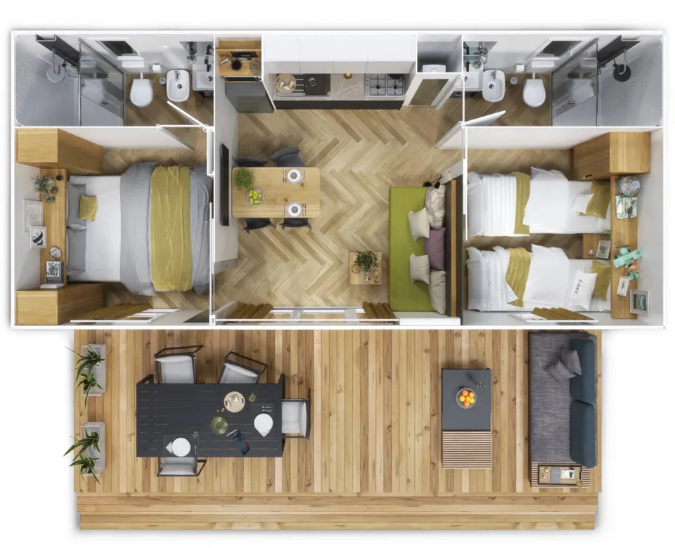 Osnova montažne kuće MLine, 35 m², Adria Home
