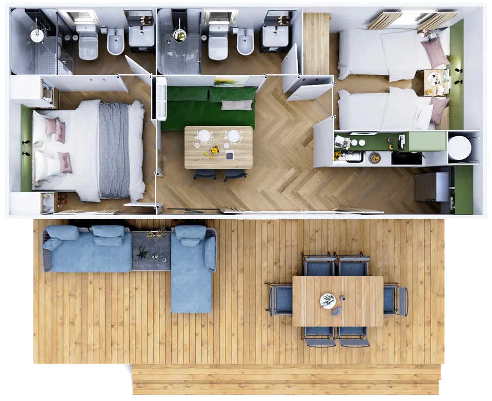 Osnova montažne kuće MLine Pure, 30 m², Adria Home