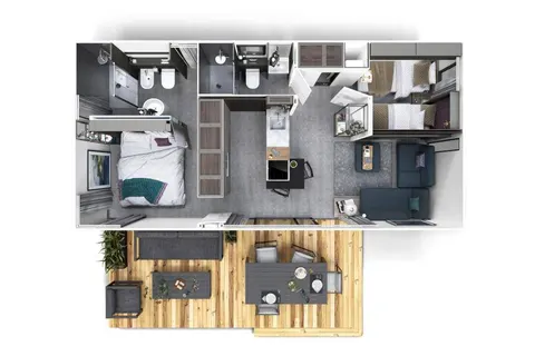 Osnova montažne kuće XLine, 35 m², Adria Home