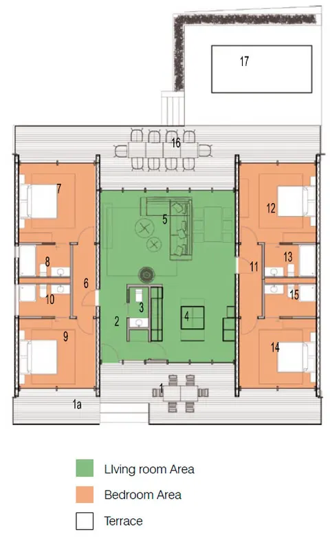 Osnova montažne kuće Alta Casa Model 2A, 118 m², Alta Casa