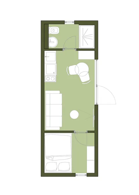 Osnova montažne kuće ArdeUnit TH2, 24 m², Arde Line (ArdeUnit)
