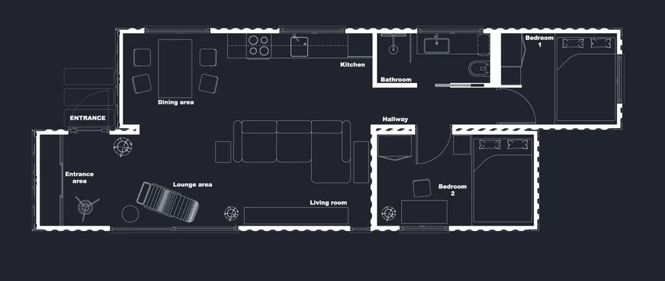 Osnova montažne kuće Model G240, 60 m², Avala Home