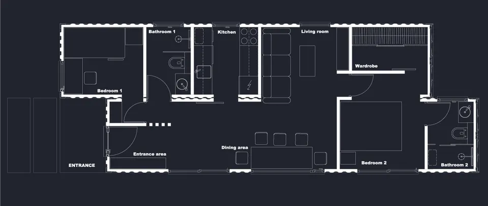 Osnova montažne kuće Model G340, 60 m², Avala Home