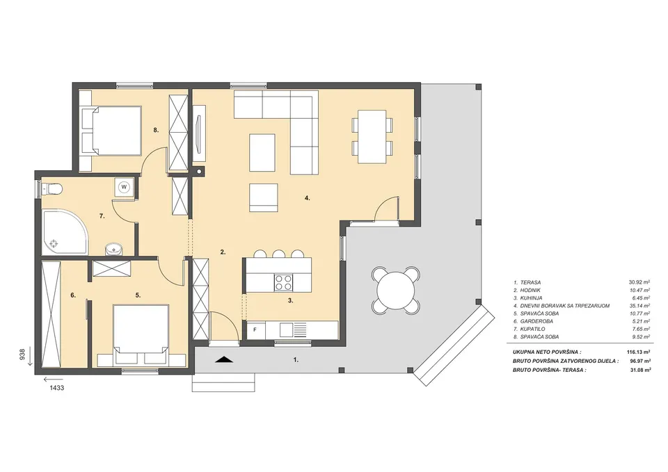 Osnova: Bojić Mont BM 128, 116 m²