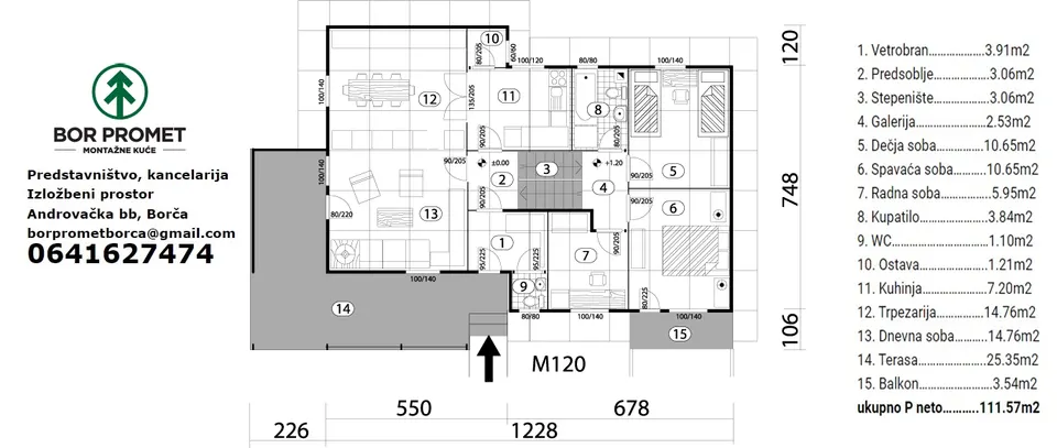 Montažna kuća Montažna kuća Tip 105, 105 m², Bor Promet