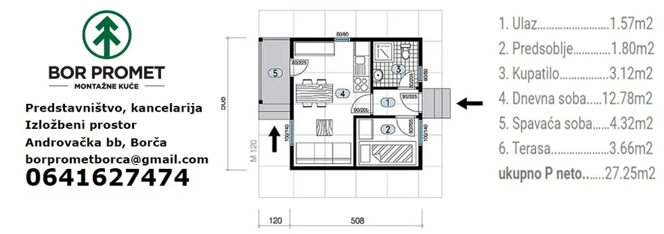 Montažna kuća Montažna kuća Tip 27, 27 m², Bor Promet