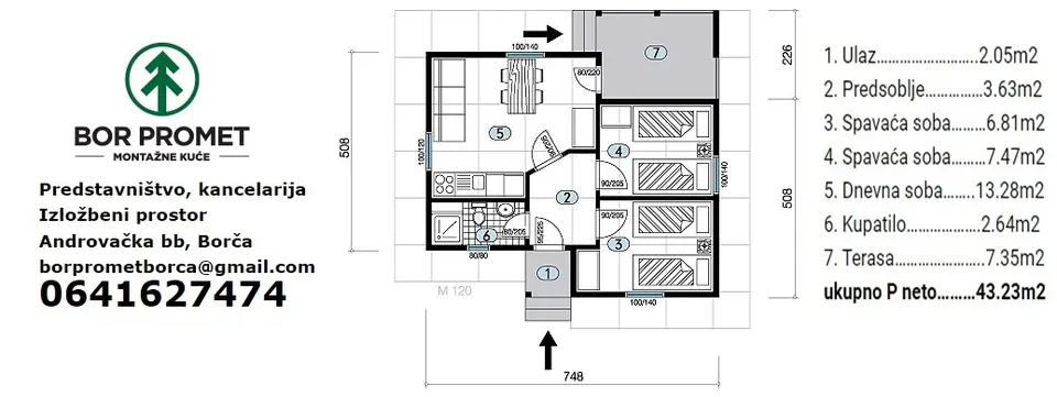 Montažna kuća Montažna kuća Tip 44A, 44 m², Bor Promet