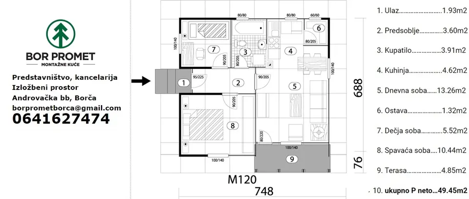 Montažna kuća Montažna kuća Tip 52, 52 m², Bor Promet
