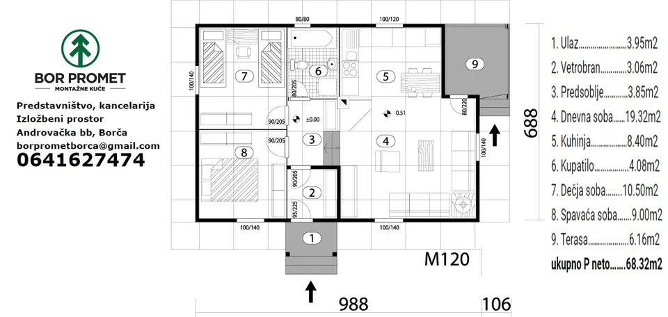 Montažna kuća Montažna kuća Tip 68, 68 m², Bor Promet