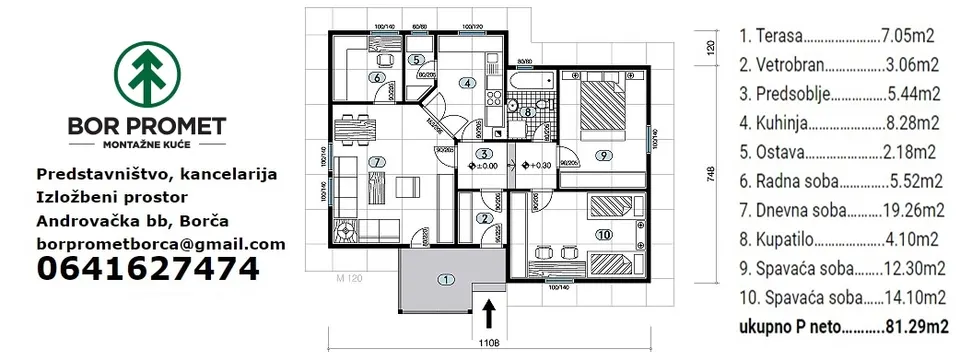 Montažna kuća Montažna kuća Tip 81, 81 m², Bor Promet