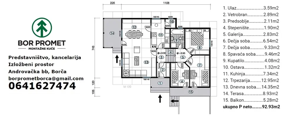 Montažna kuća Montažna kuća Tip 90, 93 m², Bor Promet