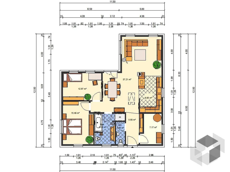 Osnova montažne kuće Tip 116, 118 m², Budućnost