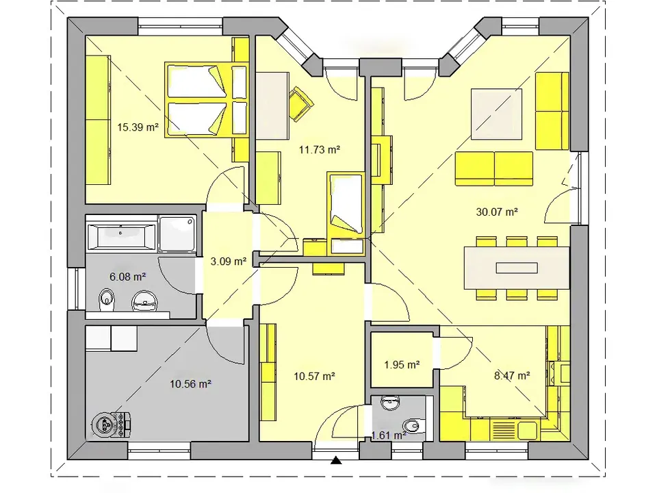 Osnova montažne kuće Tip 130, 129 m², Budućnost