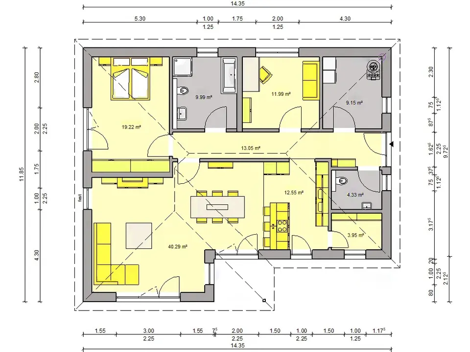 Osnova montažne kuće Tip 154, 154 m², Budućnost