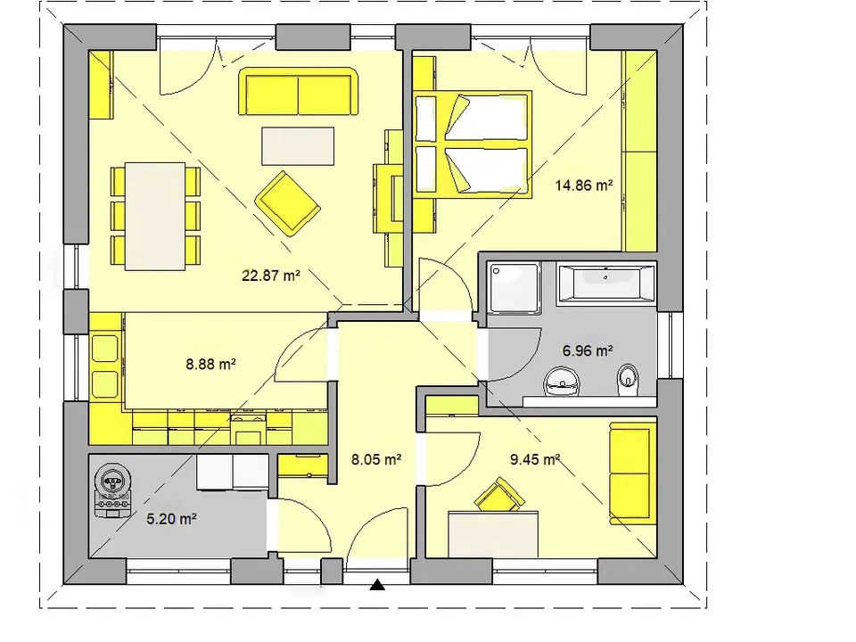 Osnova montažne kuće Tip 97, 97 m², Budućnost