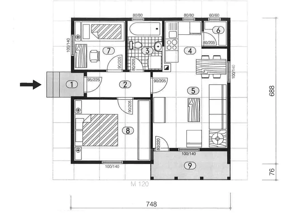 Osnova montažne kuće Montažna kuća 52, 46 m², DIĆA DOO