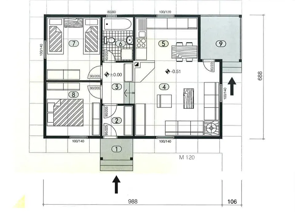 Osnova montažne kuće Montažna kuća 68, 62 m², DIĆA DOO