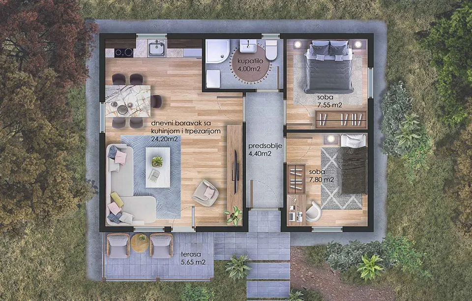 Montažna kuća Tip 57, 57 m², DoMil Montažne kuće