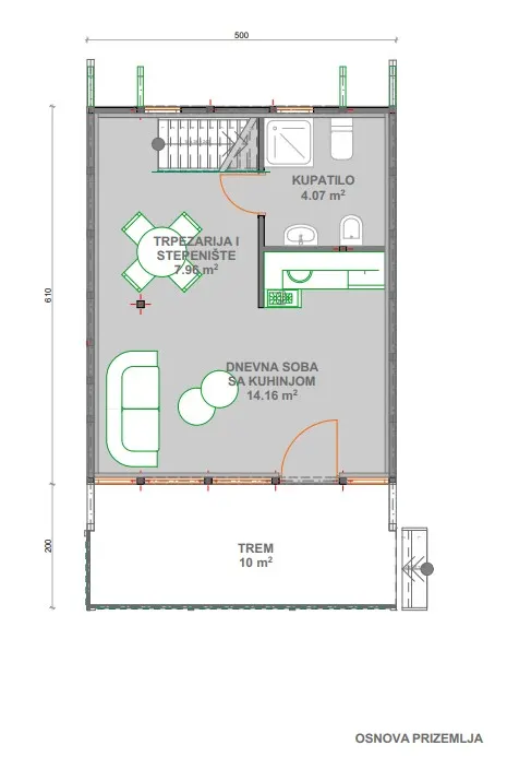 Osnova montažne kuće A-frame kuća 2, 53 m², Drvo Pro Forest House