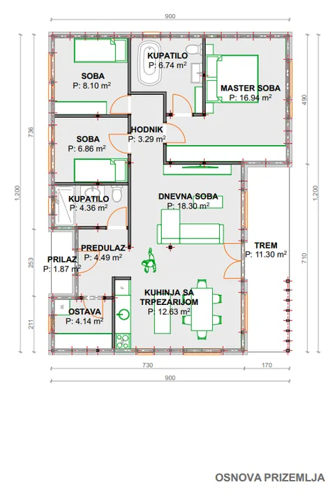 Osnova montažne kuće Nordic light, 108 m², Drvo Pro Forest House