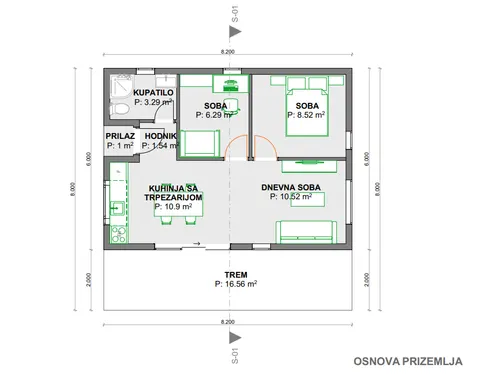Osnova montažne kuće Suncrest, 66 m², Drvo Pro Forest House