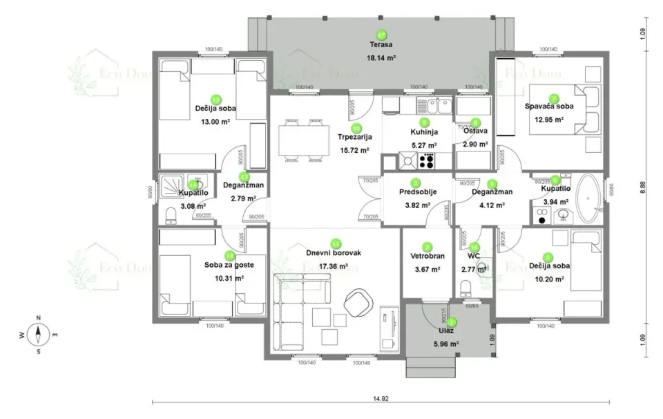 Montažna kuća ECO 135, 148 m², Eco Dom