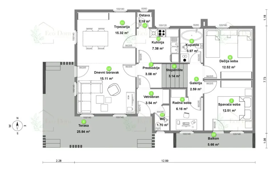 Montažna kuća ECO 40, 73 m², Eco Dom