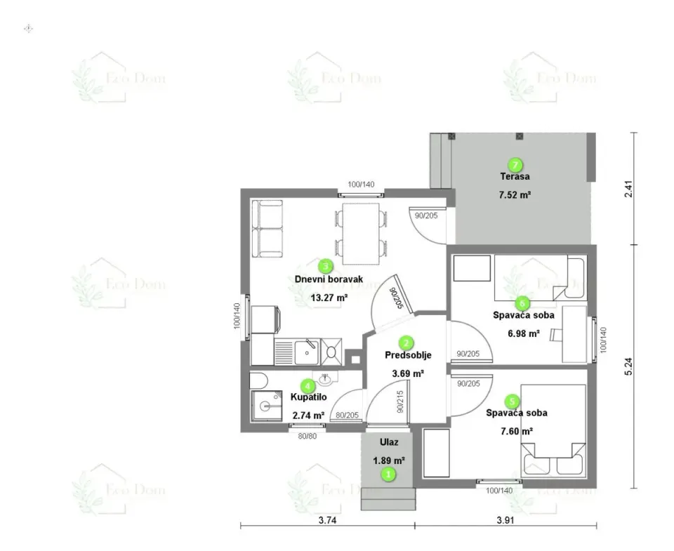 Montažna kuća ECO 44A, 49 m², Eco Dom