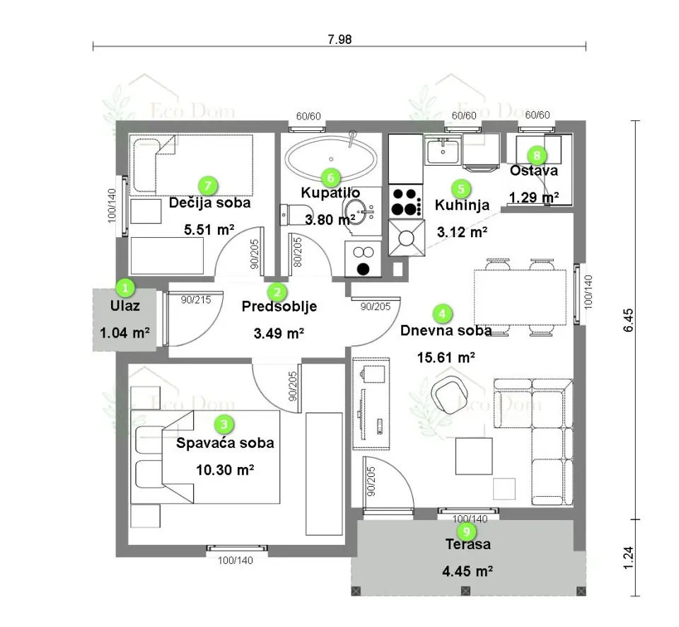 Montažna kuća ECO 52, 57 m², Eco Dom