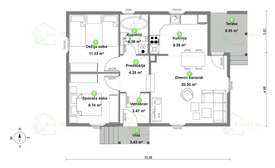 Montažna kuća ECO 68, 76 m², Eco Dom