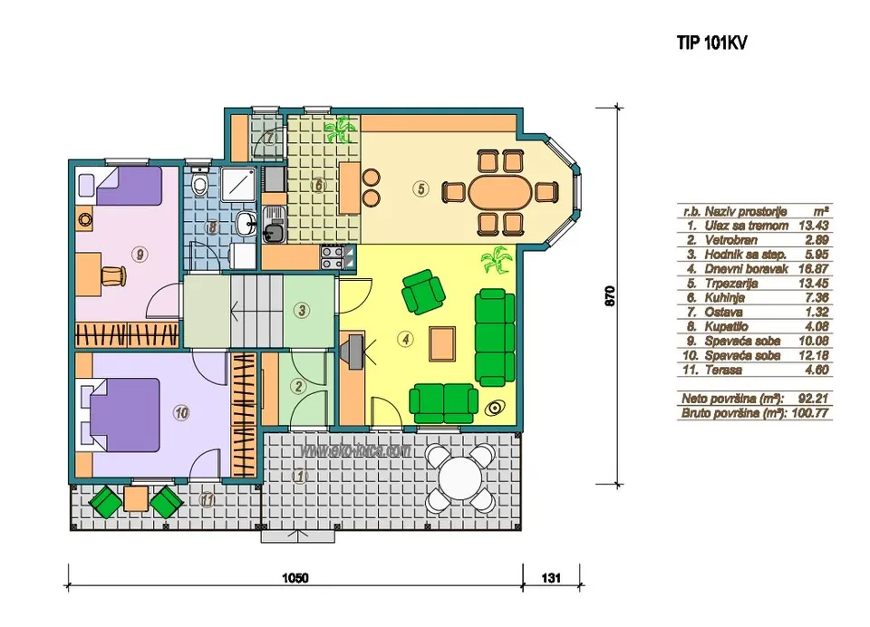 Osnova: Eko Kuća Tip 101KV, 101 m²