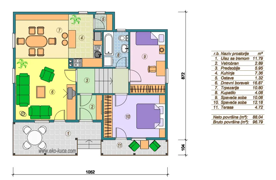 Osnova montažne kuće Tip 97, 97 m², Eko Kuća