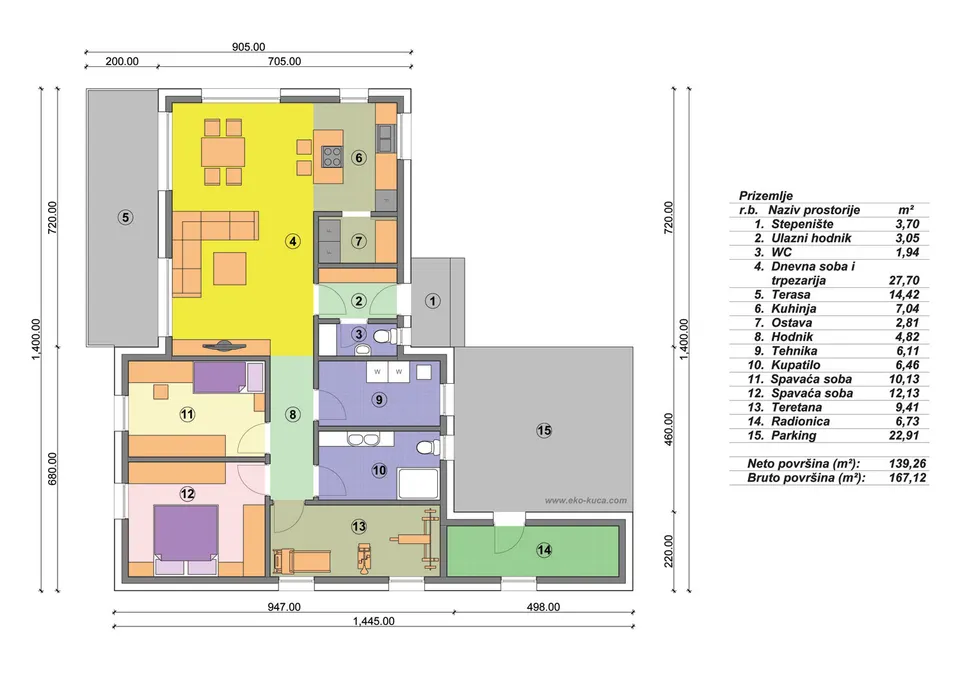 Osnova montažne kuće Tip KARMEN, 80 m², Eko Kuća