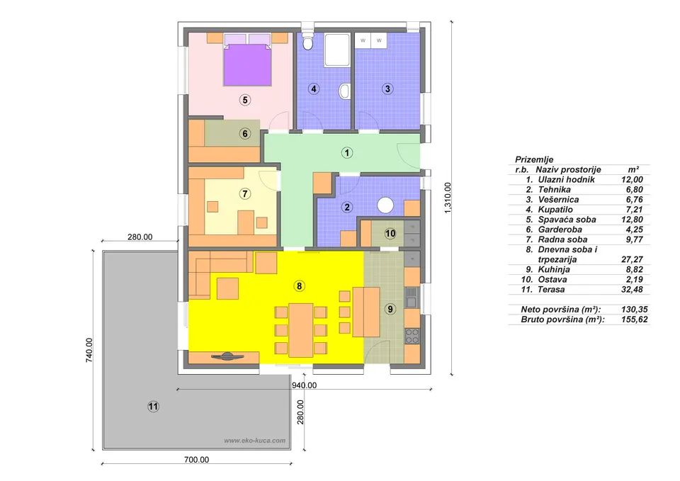 Osnova montažne kuće Tip METKA, 80 m², Eko Kuća