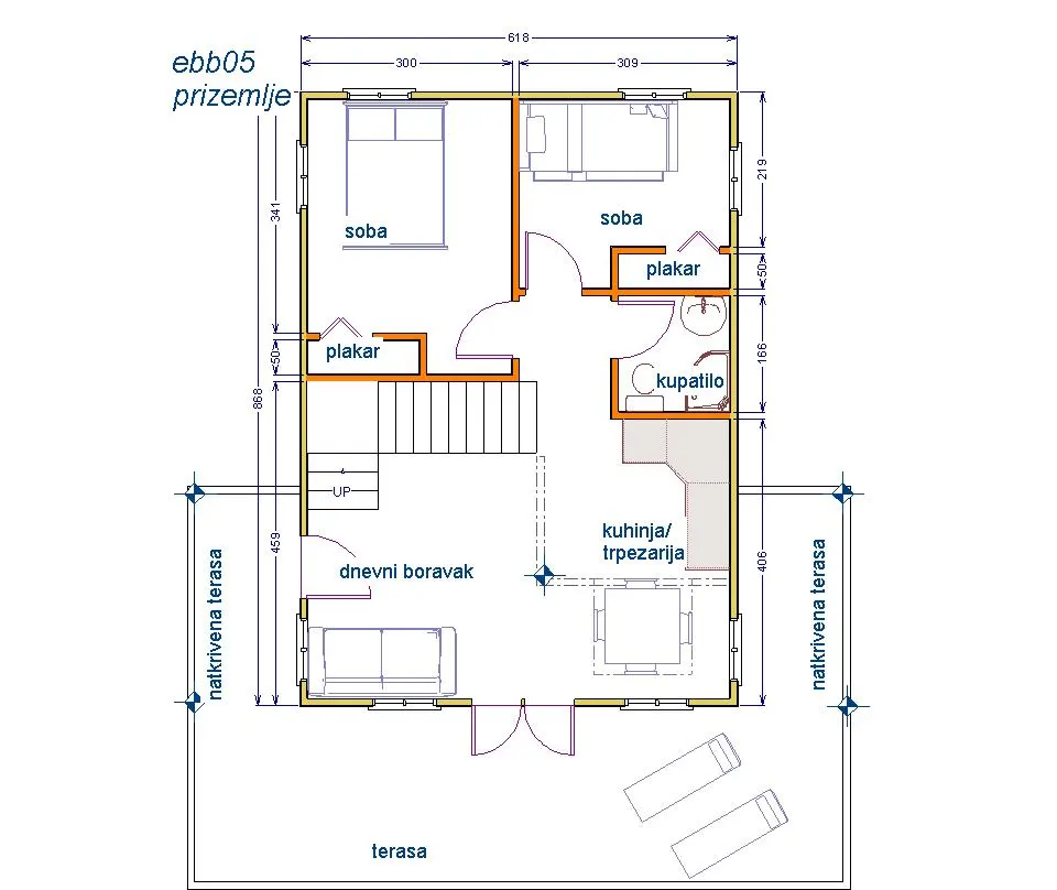Montažna kuća Brvnara EBB05, 60 m², Ekobrvnare