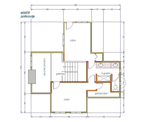 Osnova montažne kuće Brvnara EBB09, 60 m², Ekobrvnare