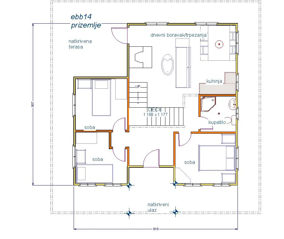Montažna kuća Brvnara EBB14, 60 m², Ekobrvnare