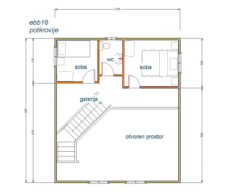 Montažna kuća Brvnara EBB18, 60 m², Ekobrvnare