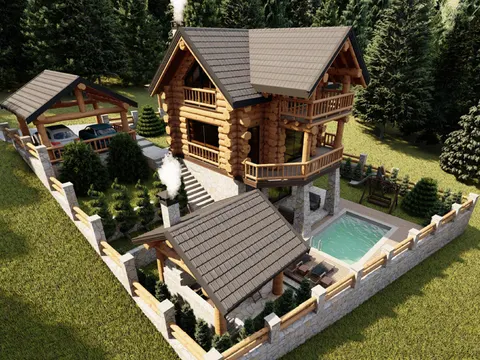 Montažna kuća Tipski projekat Objekat 1, 100 m², Etno Gajevi (Etno-Drvo Užice)