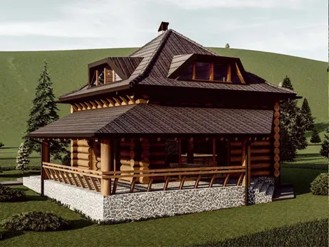 Montažna kuća Tipski projekat Objekat 3, 100 m², Etno Gajevi (Etno-Drvo Užice)