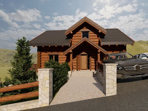Montažna kuća Tipski projekat Objekat 7, 100 m², Etno Gajevi (Etno-Drvo Užice)