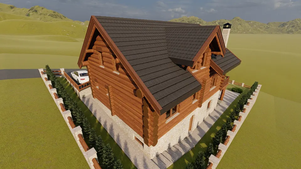 Montažna kuća Tipski projekat Objekat 7, 100 m², Etno Gajevi (Etno-Drvo Užice)