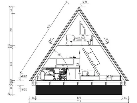 Osnova montažne kuće A-Frame Economic, 43 m², Forest Work