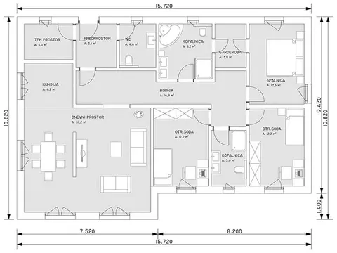 Osnova montažne kuće Hiša Eva, 120 m², G.M. Hiše