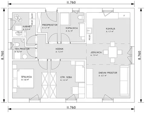 Osnova montažne kuće Hiša Karin, 120 m², G.M. Hiše