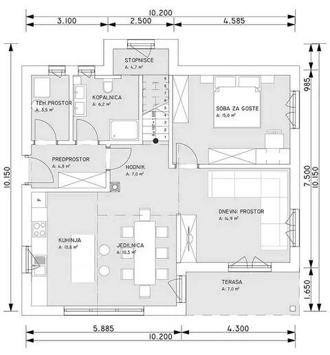 Osnova montažne kuće Hiša Lea, 120 m², G.M. Hiše