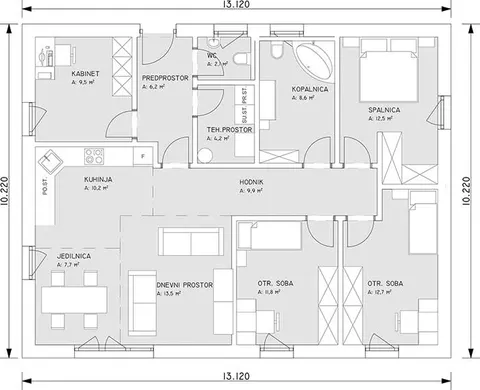 Osnova montažne kuće Hiša Lena, 120 m², G.M. Hiše