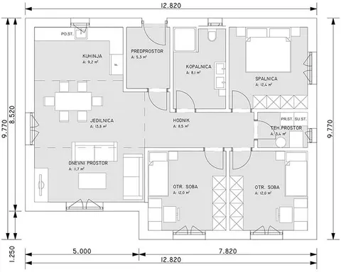 Osnova montažne kuće Hiša Sara, 120 m², G.M. Hiše