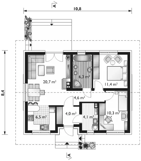Osnova: Gradac Montažne kuće Montažna kuća model 1, 80 m²